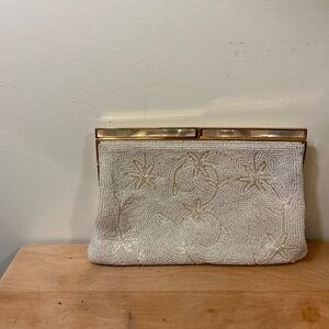 Le Regale Italian Beaded Mother of Pearl Clutch Vintage Made in Japan.